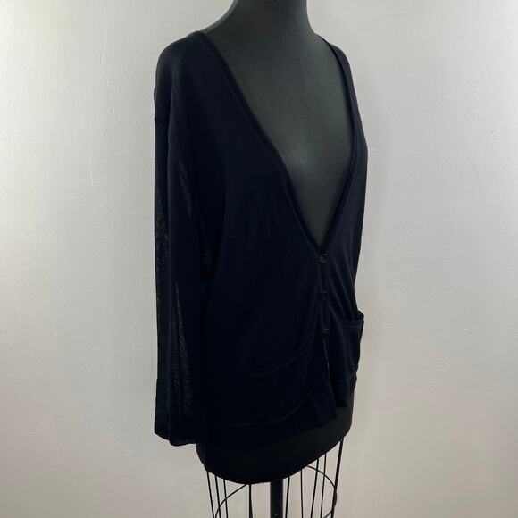 THEORY Black Cardigan Sweater Viscose Button Front Ribbed V-Neck Knit Size Large - Picture 3 of 7